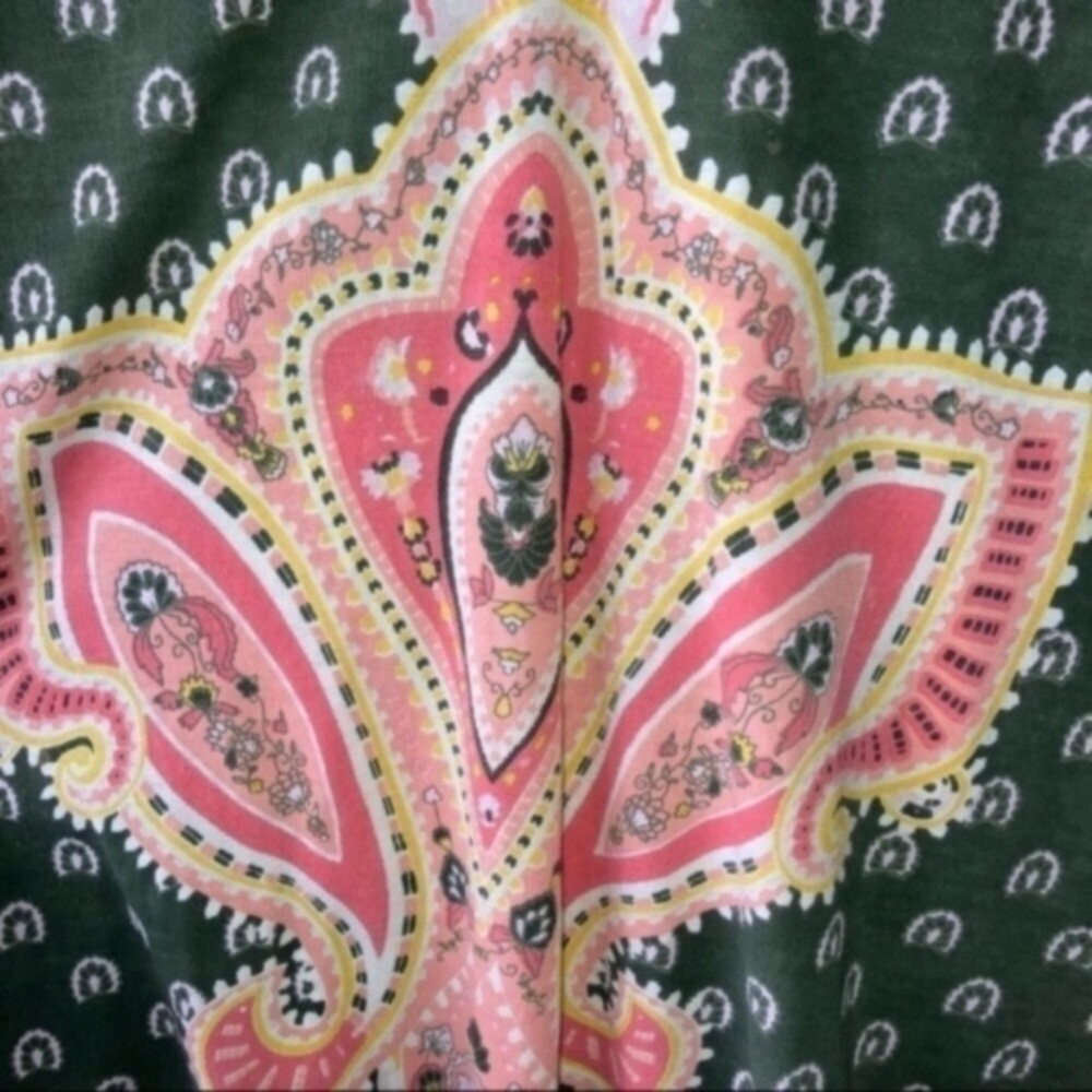 Lucky Brand Olive Green Paisley Boho Peasant Blouse 100% Cotton Small - Picture 4 of 5
